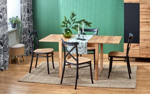 Set tavolo allungabile Gracjan in rovere artigianale - L80-160 cm + 4 sedie K512 in nero/marrone