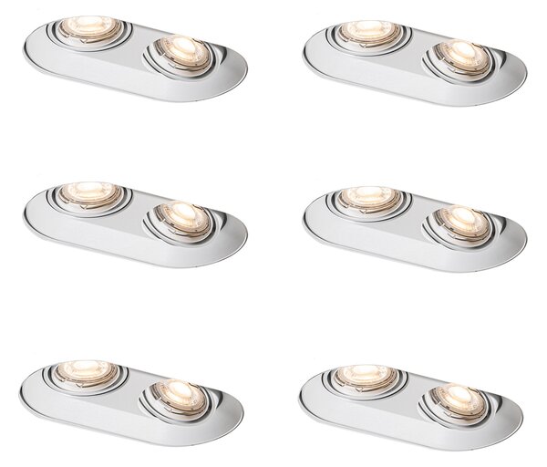 Set di 6 faretti da incasso arrotondati bianchi GU10 50mm 2-Luci - Hubs