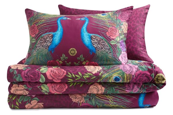 Set copripiumino e federa viola in raso di cotone per letto matrimoniale 200x200 cm Xanadu Peacock – Matthew Williamson