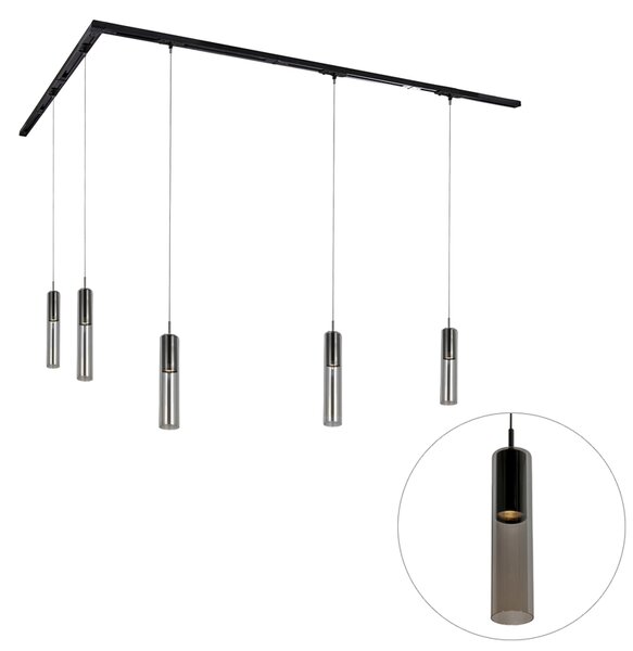 Sistema di illuminazione su binario moderno con 5 faretti a sospensione neri monofase - Iconic Lloyd