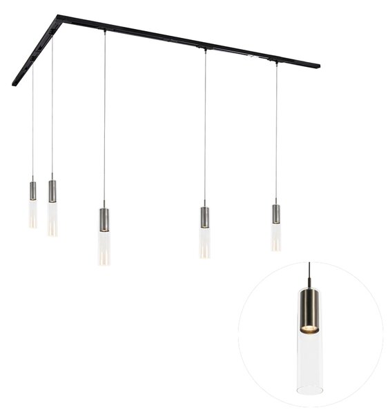Sistema di illuminazione su binario moderno con 5 luci a sospensione color canna di fucile monofase - Iconic Lloyd