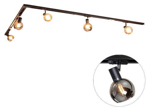 Sistema di illuminazione a binario moderno con 5 faretti neri monofase - Iconic Lava