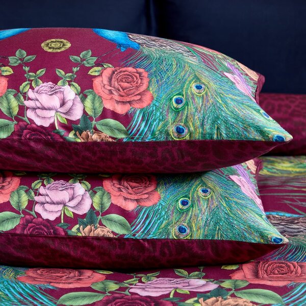 Set copripiumino e federa viola in raso di cotone per letto matrimoniale 200x200 cm Xanadu Peacock – Matthew Williamson
