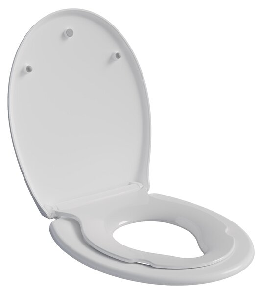 BERNSTEIN Sedile WC ovale per famiglie U2006 con sedile per bambini integrato, chiusura ammortizzata e funzione di sgancio rapido, antibatterico, bianco