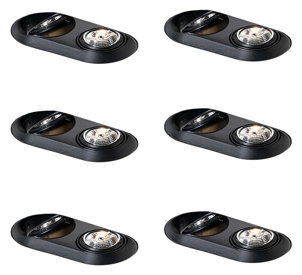 Set di 6 faretti da incasso arrotondati neri GU10 70mm 2-luci - Hubs