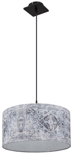 Lampada a sospensione, metallo, paralume in tessuto blu grigio, H 150cm