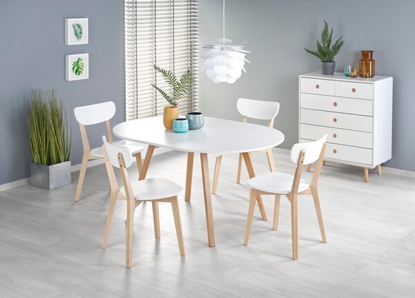 Tavolo Ruben allungabile in bianco/miele - L102/142 x L102 x H73 cm