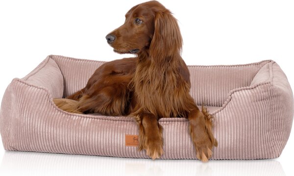 Knuffelwuff: cuccia ortopedica per cani in velluto a coste con effetto tessuto a mano, modello Nunavut, taglia M-L, 85 x 63 cm, rosa