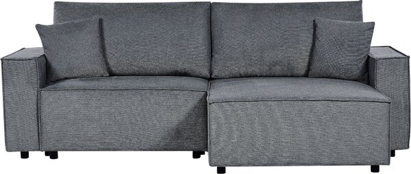 BELIANI Divano letto angolare sinistro grigio scuro imbottito in poliestere 3 posti a L con cuscini Funzione letto Stile moderno Soggiorno