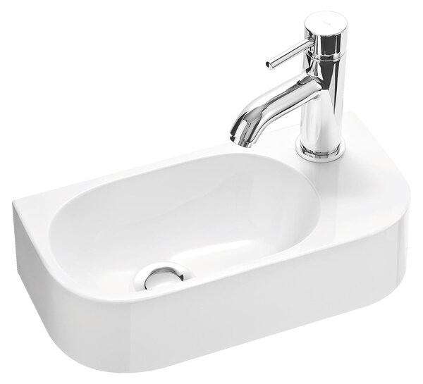 Lavabo per bagno ospiti PARK 40x20 cm in resina minerale, per montaggio a parete o da appoggio, con foro per rubinetto a destra
