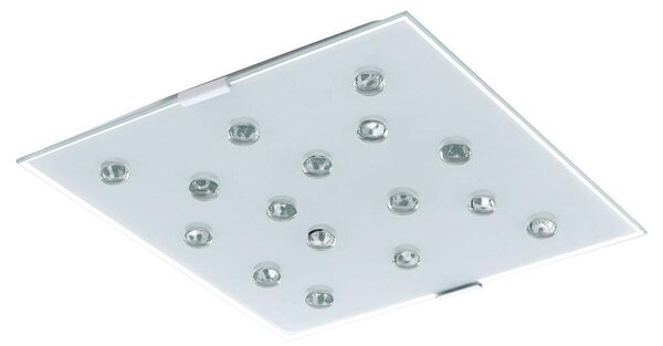 Lampada da soffitto a LED, bianca, con finitura satinata, elementi in vetro trasparente, lunghezza 29 cm