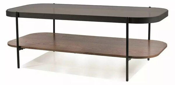 Tavolino da caffè Prima B in vetro ambra trasparente/noce - ø74/h43Prima A ambra trasparente/bianco L120 cm