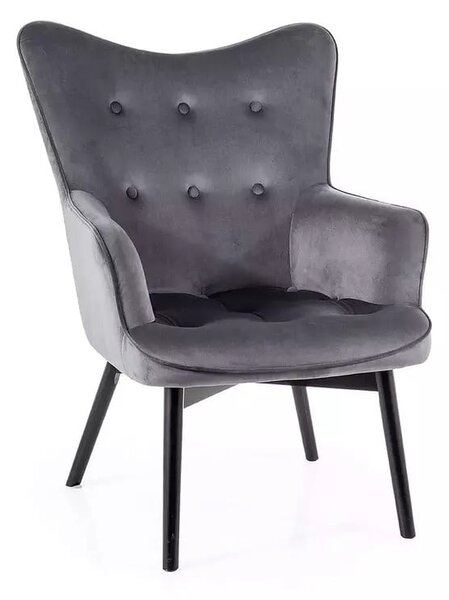 Poltrona Carmen in velluto grigio - Blu14/nero opaco