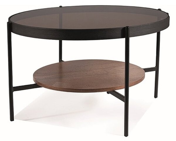 Tavolino da caffè Prima B in vetro ambra trasparente/noce - ø74/h43
