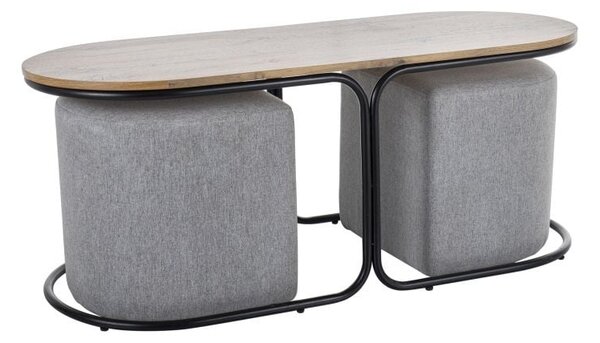 Set di Tavolini da caffè Dual e 2 Pouf in rovere doppio, nero