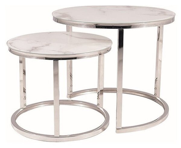 Set di 2 Tavolini da caffè Atlanta B II effetto marmo bianco/argento