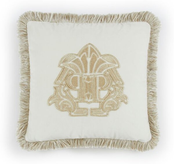 Cuscino D'arredo In Velluto Gothic Monogram 60X60 Premoli Di Bella Tinta Unita Ivory Caleffi