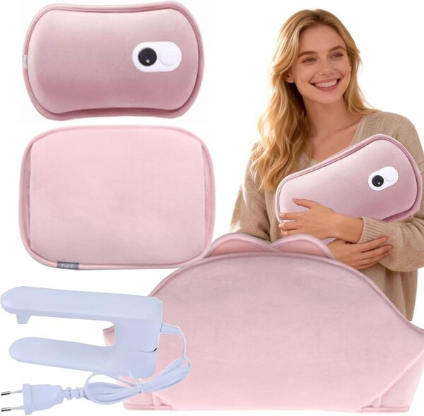 Borsa dell'acqua calda elettrica, ricaricabile e senza fili, set da 4 pezzi con borsa dell'acqua calda e coperta in flanella, protezione contro il surriscaldamento, fino a 70 °C