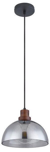 Lampada a sospensione, marrone, rotonda, legno, fumo, nero opaco