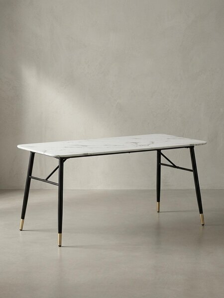 Tavolo da pranzo 200x90x76 cm, bianco effetto marmo, moderno, grande tavolo da cucina, tavolo da pranzo rettangolare, tavolo da pranzo con gambe in metallo