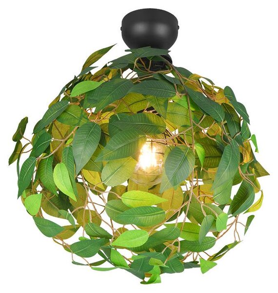 Lampada a soffitto, design a foglia, verde, attacco E27, altezza 58 cm