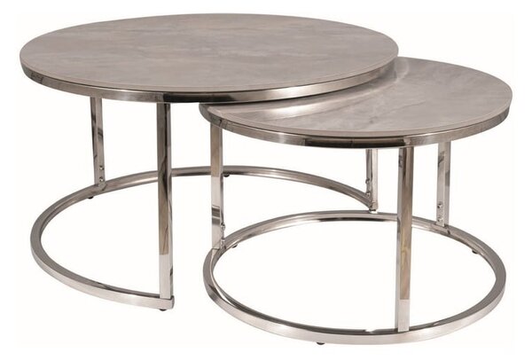 Set di Tavolini da caffè Portafino B effetto marmo grigio/argento - ø60/ø45 cm