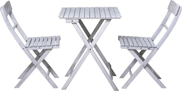 Gruppo di seduta Möbilia 3 pezzi | 2 sedie, 1 tavolo | finitura vintage | pieghevole | grigio acacia | 31020012 | serie GARTEN