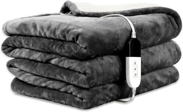 Coperta riscaldante, 150 x 200 cm, in flanella, colore grigio