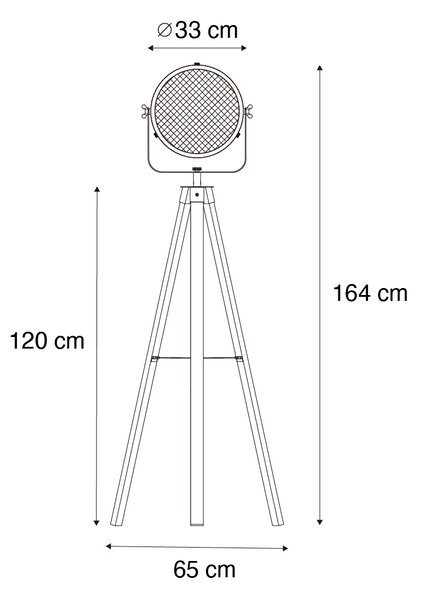 Lampada da terra industriale treppiede in acciaio con legno inclinabile - Emado