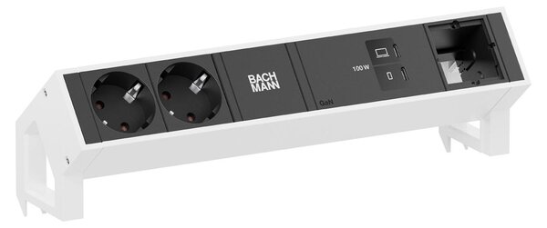 Scrivania BACHMANN DESK2, con 2 prese CEE7/3, 1 porta USB-C (con ricarica da 100W) e 1 cavo di alimentazione CM da 1,0 metro, colore RAL9010