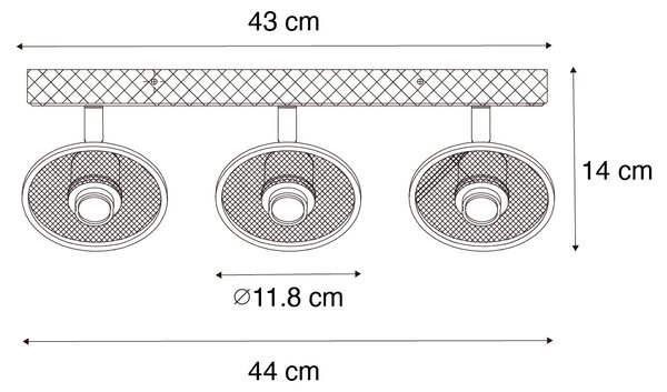 Faretto da soffitto industriale nero con legno 3 luci - Jasmine