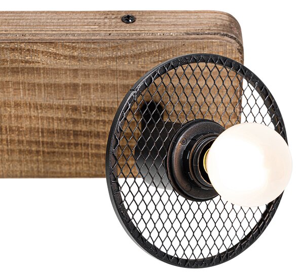 Faretto da soffitto industriale nero con legno 2 luci - Jasmine