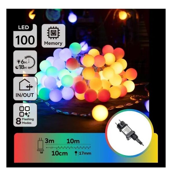 Aigostar - Catena luminosa decorativa per esterni LED RGBY, 100 LED, 3,6 W, 230 V, 8 funzioni, 10 m, IP44