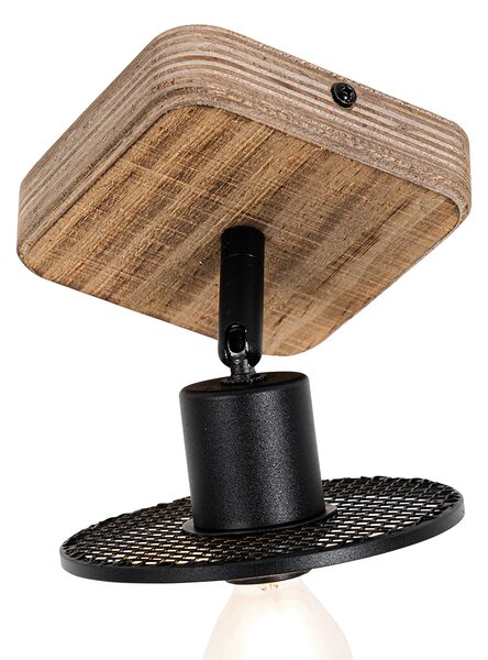 Plafoniera industriale nera con legno - Jasmijn