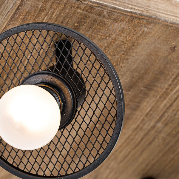 Faretto da soffitto industriale nero con legno 4 luci - Jasmine