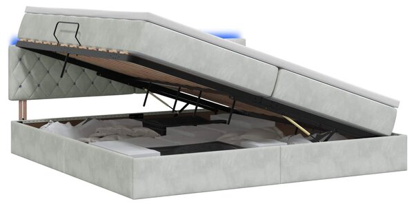 Letto a castello con contenitore LED vidaXL con materasso, grigio chiaro, 200 x 200 cm, velluto