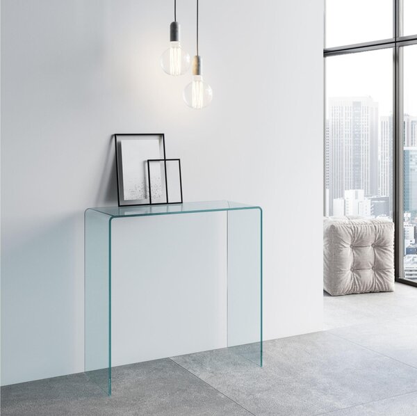 Consolle in vetro curvato da spessore 12 mm SMALLE Dimensioni 80x40xh 80 cm stile lineare ed essenziale Ed elegante trasparente