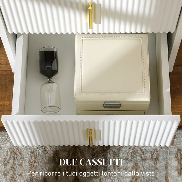 HOMCOM Comodino con 2 Cassetti, Maniglie e Gambe in Metallo, 40x40x47 cm, Bianco e Oro | Aosom Italy