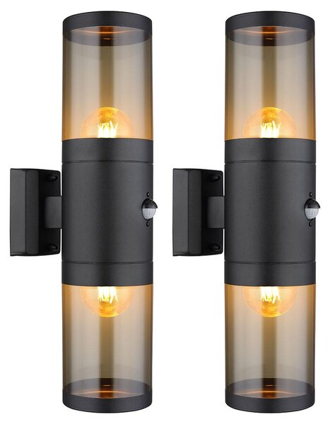 Set di 2 lampade da esterno, faretti up e down, acciaio inox, nero, H 42cm