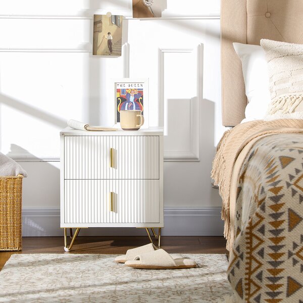 HOMCOM Comodino con 2 Cassetti, Maniglie e Gambe in Metallo, 40x40x47 cm, Bianco e Oro | Aosom Italy