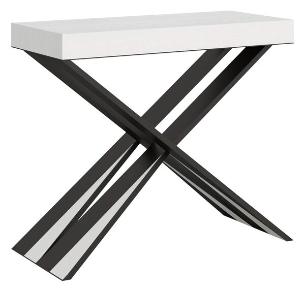 Consolle Allungabile Fino a 300 CM DIAGO Dimensioni 90x40xh77 cm estensibile CON 5 Allunghe da 52 cm Colore telaio Antracite ripiano bianco Frassino