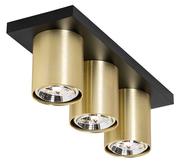 Faretto da soffitto moderno nero con oro 3 luci - Tubo
