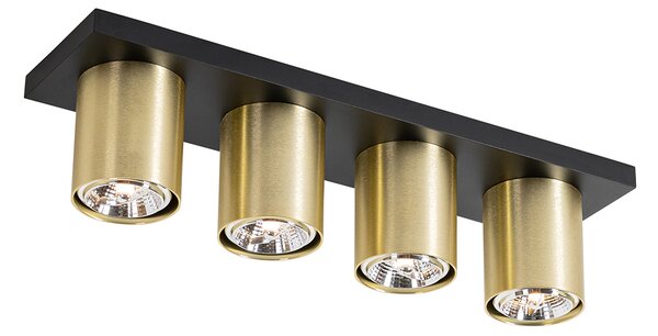 Faretto moderno da soffitto nero con oro a 4 luci - Tubo