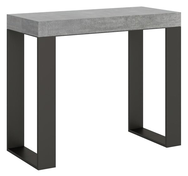 Consolle Allungabile TECNO SMALL Telaio Antracite fino a 196 cm con 3 elementi da 52 cm, tutto in legno di Frassino 90x40xh77 cm colore cemento