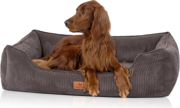 Cuccia ortopedica per cani Knuffelwuff in velluto a coste con carattere intrecciato a mano Nunavut XL 105 x 75 cm marrone-grigio