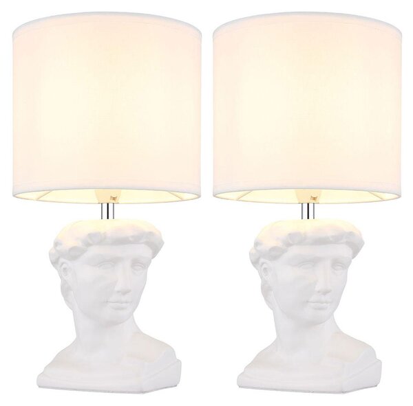 2 lampade da tavolo, in Vetroceramica, con paralume in tessuto, colore bianco, con interruttore, attacco E14, altezza 33 cm