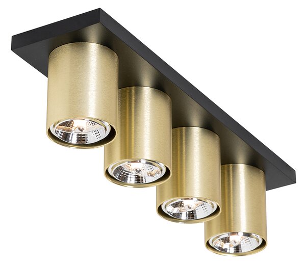 Faretto da soffitto moderno nero con oro 4 luci - Tubo