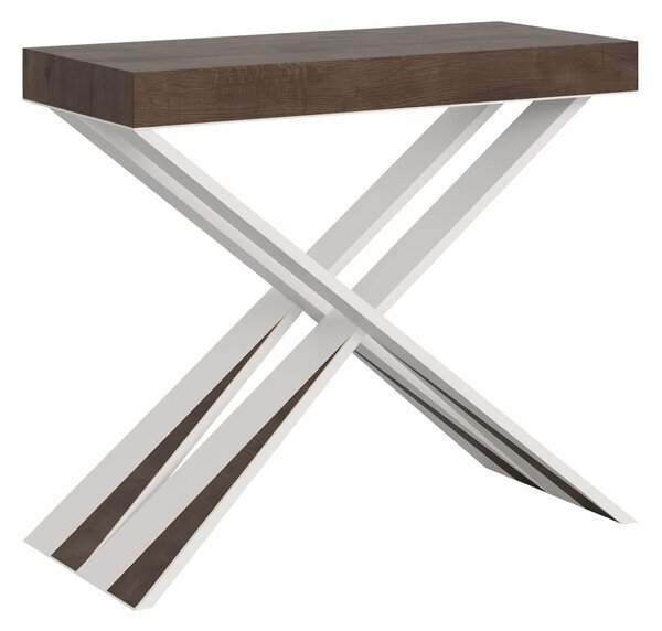 Consolle Allungabile Fino a 300 CM DIAGO Dimensioni 90x40xh77 cm estensibile CON 5 Allunghe da 52 cm Colore telaio bianco ripiano noce