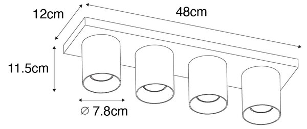 Faretto da soffitto moderno nero con oro 4 luci - Tubo