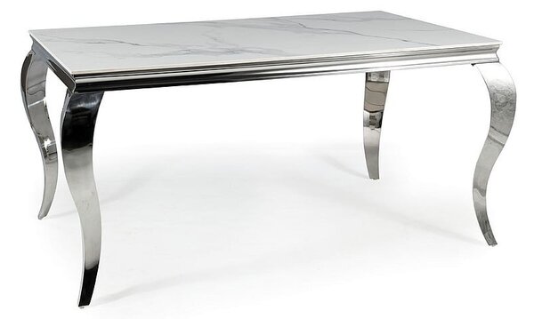 Tavolo in ceramica Calacatta Prince in bianco/cromo - l90 x l150 x h75 cm